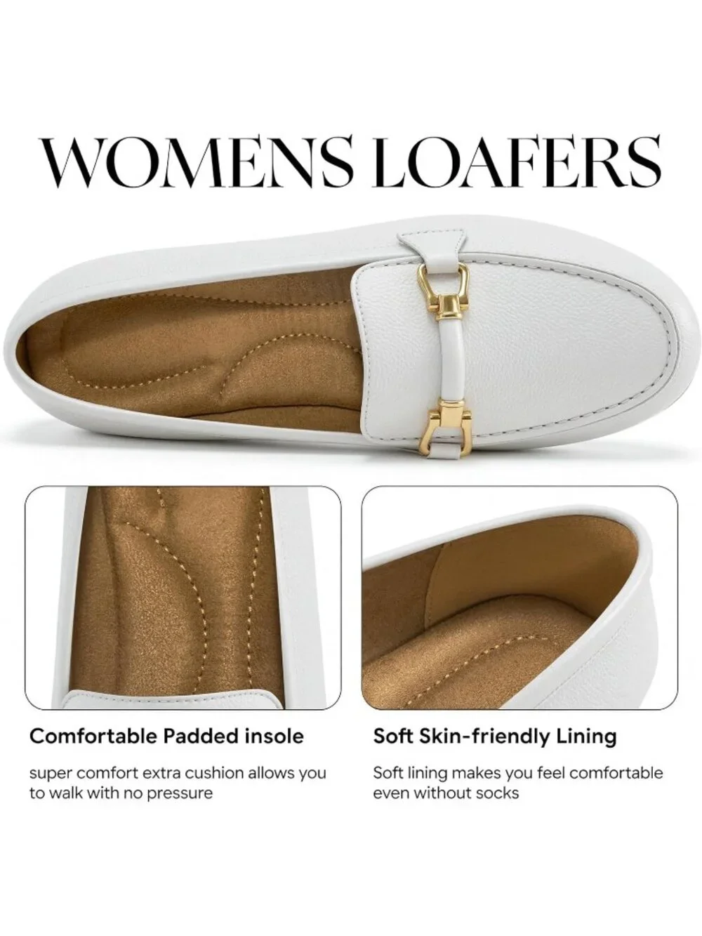 Women's White Faux Leather Comfortable Casual Moccasins Flexible Flats Shoes